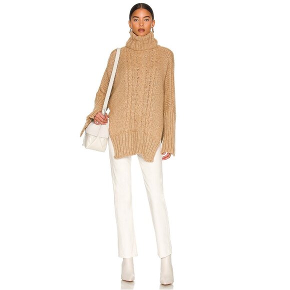 Smythe Turtleneck Blanket Sweater / Medium / Camel Oversized Chunky Knit Long - Picture 4 of 11